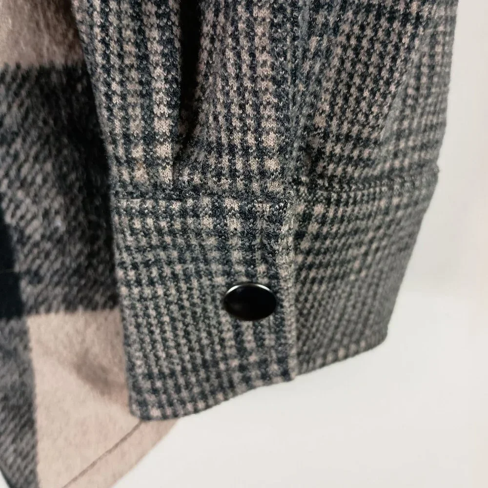 Steve Madden Sophia Plaid Shacket Womens S Black Beige Grunge 90s Shirt Jacket